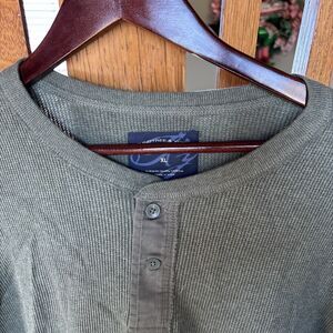 Roundtree & Yorke Henley Shirt Mens GREEN XL Long Sleeve 100% Cotton Casual Y2K